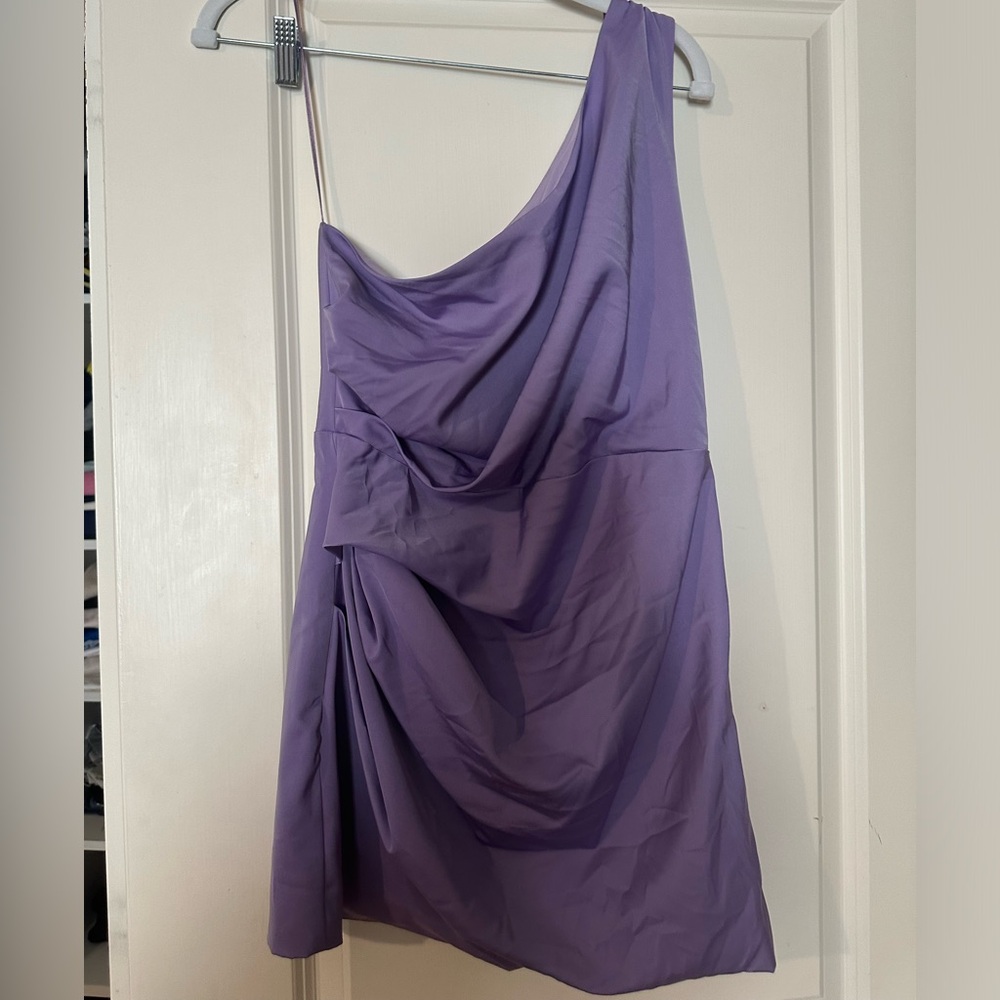 Purple silky one shoulder mini cocktail dress size L
